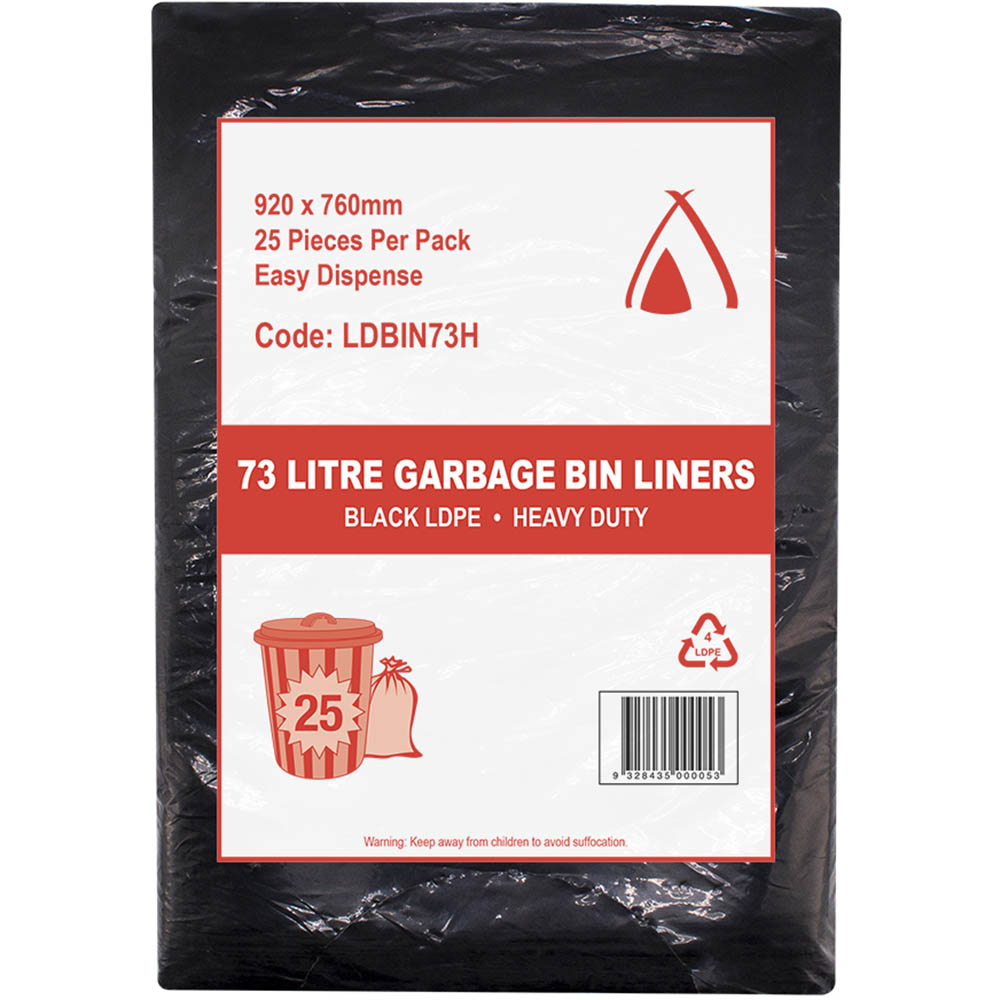 Image for HUHTAMAKI HEAVY DUTY LDPE BIN LINER 73 LITRE 920 X 760MM BLACK PACK 25 from PaperChase Office National