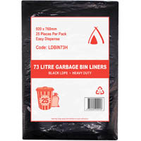 huhtamaki heavy duty ldpe bin liner 73 litre 920 x 760mm black pack 25