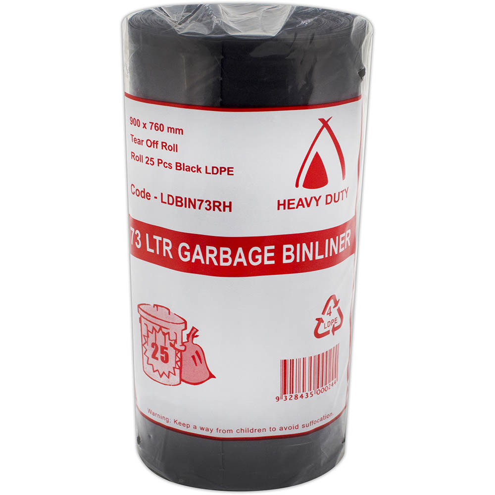 Image for HUHTAMAKI HEAVY DUTY LDPE BIN LINER 73 LITRE 900 X 760MM ROLL 25 from Complete Stationery Office National (Devonport & Burnie)
