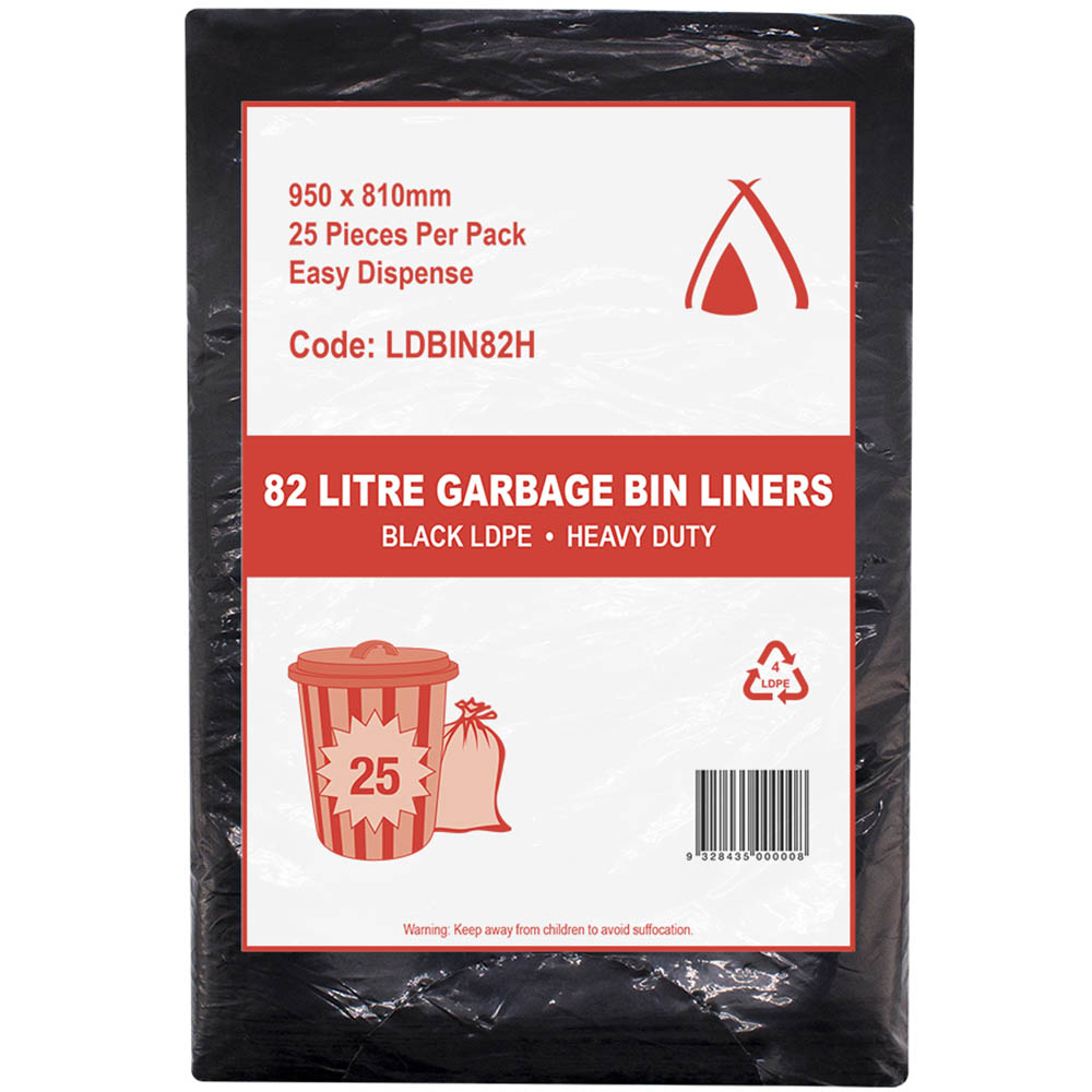 Image for HUHTAMAKI HEAVY DUTY LDPE BIN LINER 82 LITRE 950 X 810MM BLACK PACK 25 from Aztec Office National Melbourne