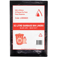huhtamaki heavy duty ldpe bin liner 82 litre 950 x 810mm black pack 25