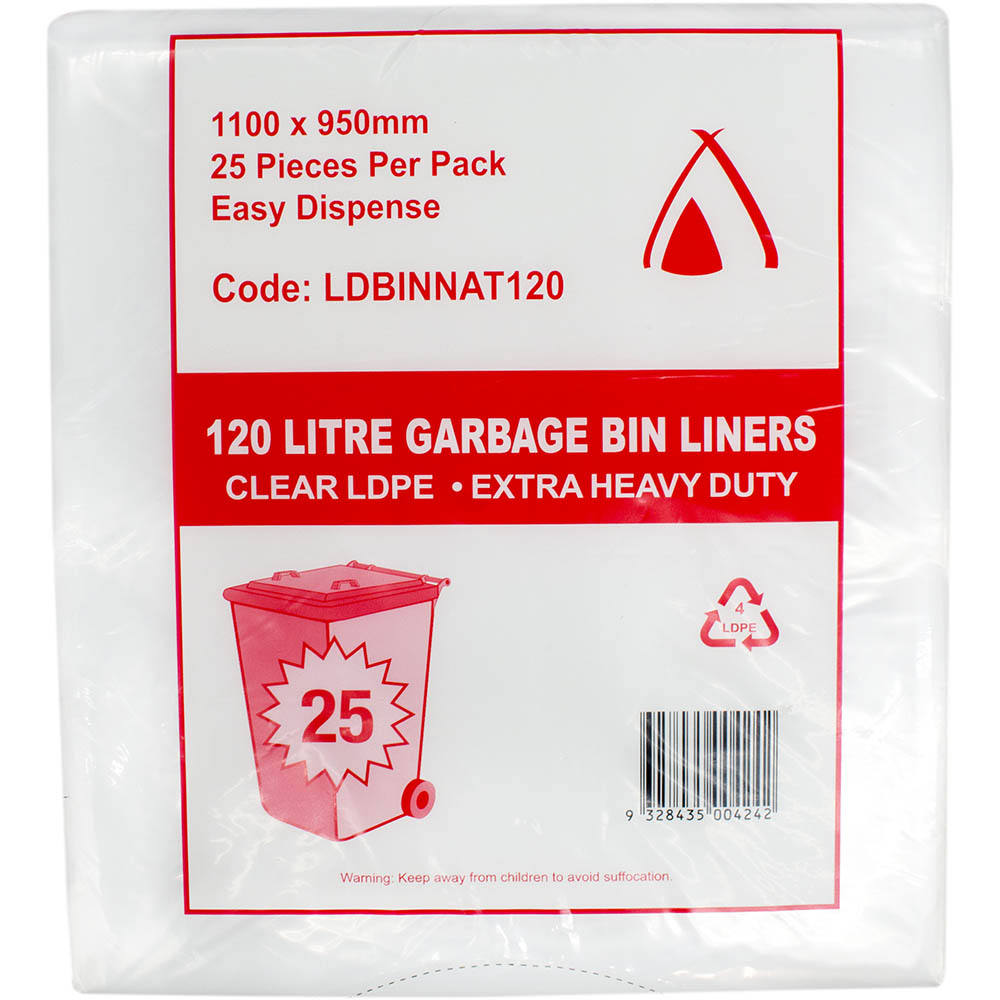 Image for HUHTAMAKI EXTRA HEAVY DUTY BIN LINER 120 LITRE 1100 X 950MM NATURAL PACK 25 from Aztec Office National Melbourne
