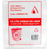 huhtamaki extra heavy duty bin liner 120 litre 1100 x 950mm natural pack 25
