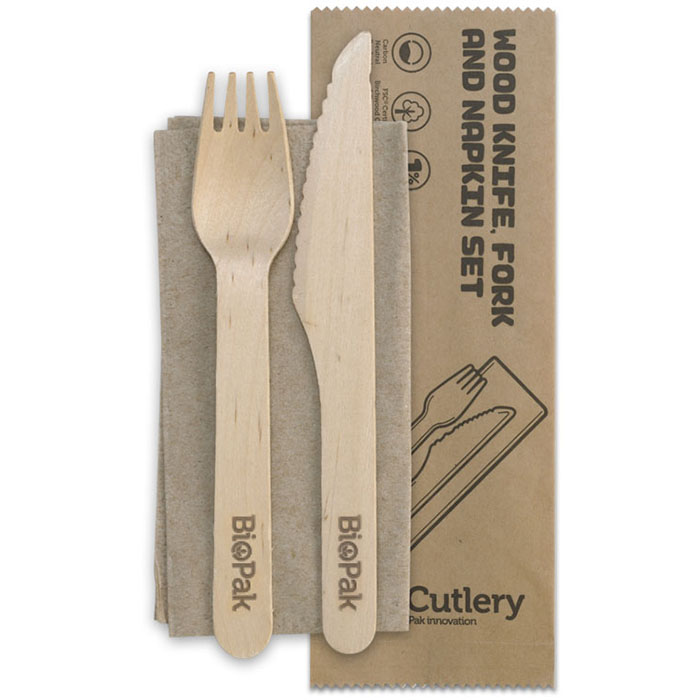 Image for BIOPAK WOODEN CUTLERY SET PACK 100 from Surry Office National