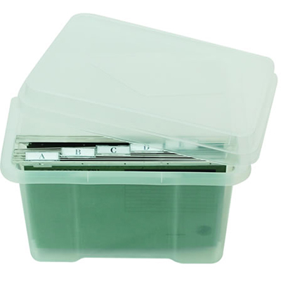 Image for ITALPLAST FILE STORAGE BOX WITH 10 FILES AND TABS 32 LITRE CLEAR from Angletons Office National