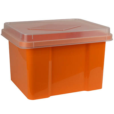 Image for ITALPLAST FILE STORAGE BOX 32 LITRE MANDARIN/CLEAR LID from Office National Whyalla