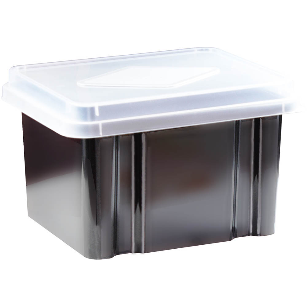 Image for ITALPLAST GREENR RECYCLED FILE STORAGE BOX 32 LITRE BLACK/CLEAR LID from Office National Whyalla