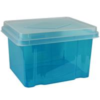 italplast file storage box 32 litre tinted blue/clear lid