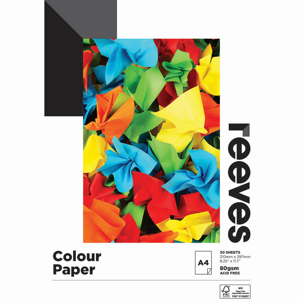 Image for REEVES COLOUR PAPER PAD 80GSM A4 ASSORTED 30 SHEETS from Ezi Office National Tweed