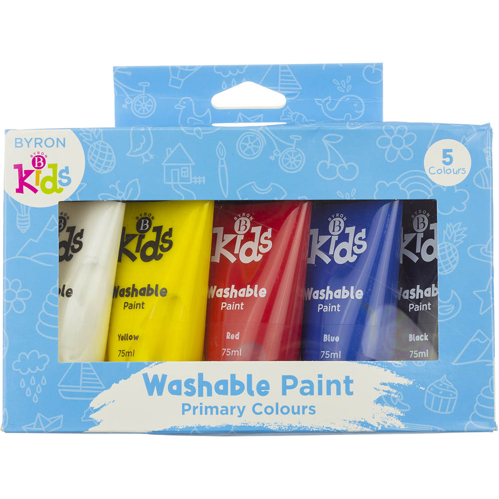 Image for JASART BYRON KIDS WASHABLE PAINT 75ML PRIMARY ASSORTED PACK 5 from Ezi Office Supplies Gold Coast Office National