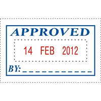 deskmate self-inking date stamp approved blue/red