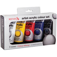 reeves premium acrylic paint 75ml tube assorted pack 5