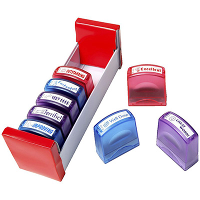 Image for DESKMATE PRE-INKED MERIT STAMP TEACHERS TRAY ASSORTED PACK 8 from OFFICE NATIONAL CANNING VALE