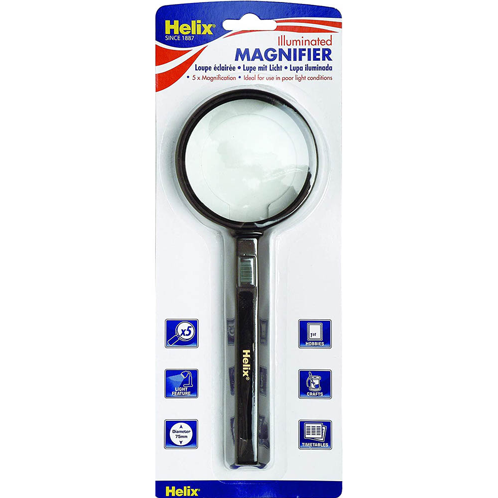 Image for HELIX MAGNIFYING GLASS ILLUMINATED 75MM BLACK from OFFICE NATIONAL CANNING VALE