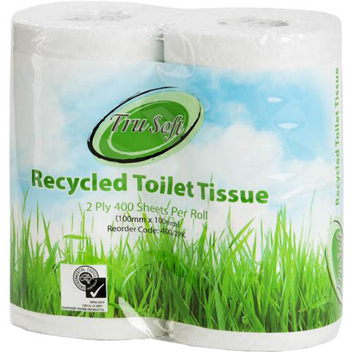 Image for TRU SOFT RECYCLED TOILET ROLL 2-PLY 400 SHEET WHITE PACK 4 from Academy Office National