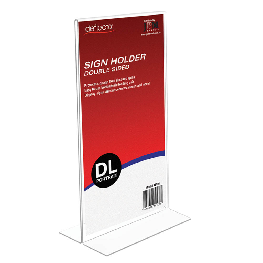 Image for DEFLECTO SIGN HOLDER T-SHAPE DOUBLE SIDED PORTRAIT DL CLEAR from PaperChase Office National