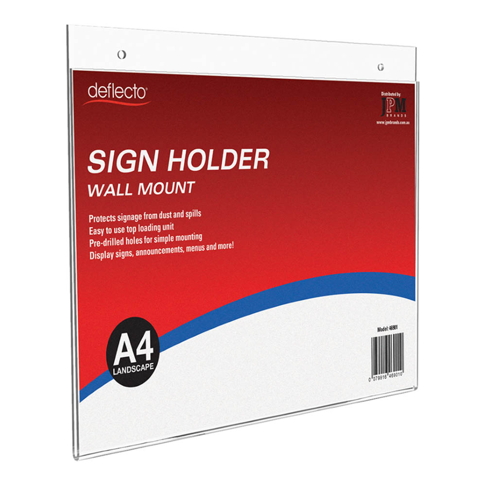 Image for DEFLECTO SIGN HOLDER WALL MOUNT LANDSCAPE A4 CLEAR from Aztec Office National