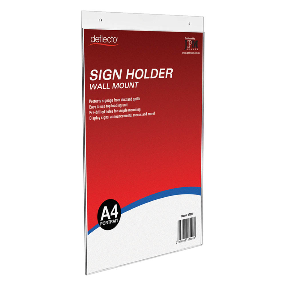 Image for DEFLECTO SIGN HOLDER WALL MOUNT PORTRAIT A4 CLEAR from PaperChase Office National