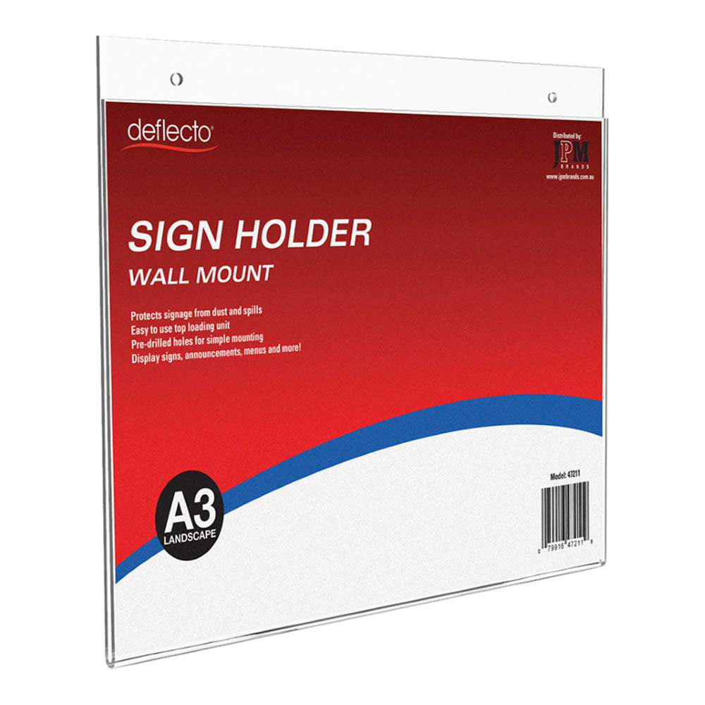 Image for DEFLECTO SIGN HOLDER WALL MOUNT LANDSCAPE A3 CLEAR from OFFICE NATIONAL CANNING VALE