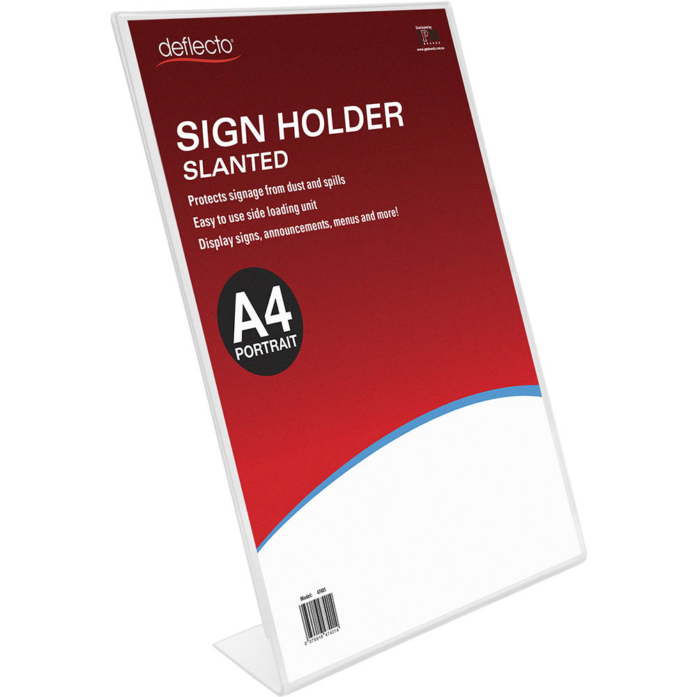 Image for DEFLECTO SIGN HOLDER SLANTED PORTRAIT A4 CLEAR from Emerald Office Supplies Office National