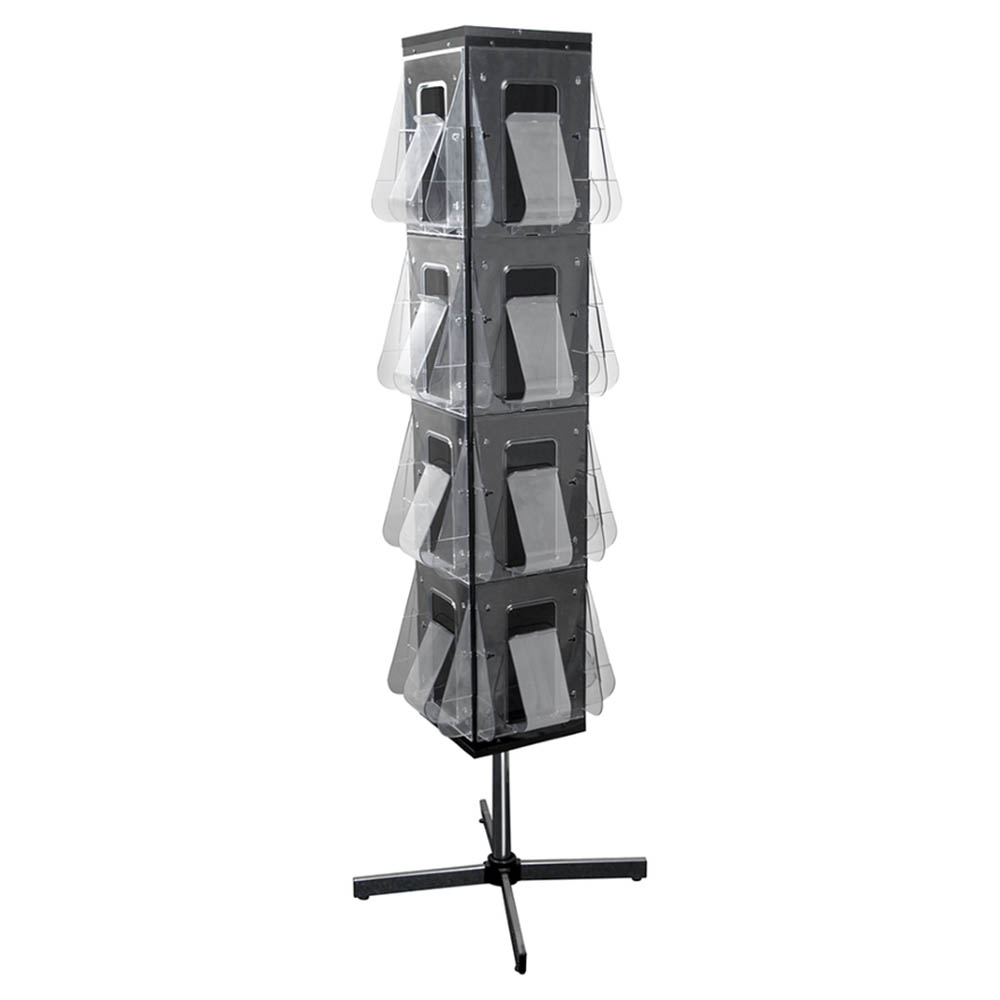 Image for DEFLECTO DELUXE ROTATING BROCHURE HOLDER FLOOR STAND 16 X A4 BLACK/CLEAR from Axsel Office National