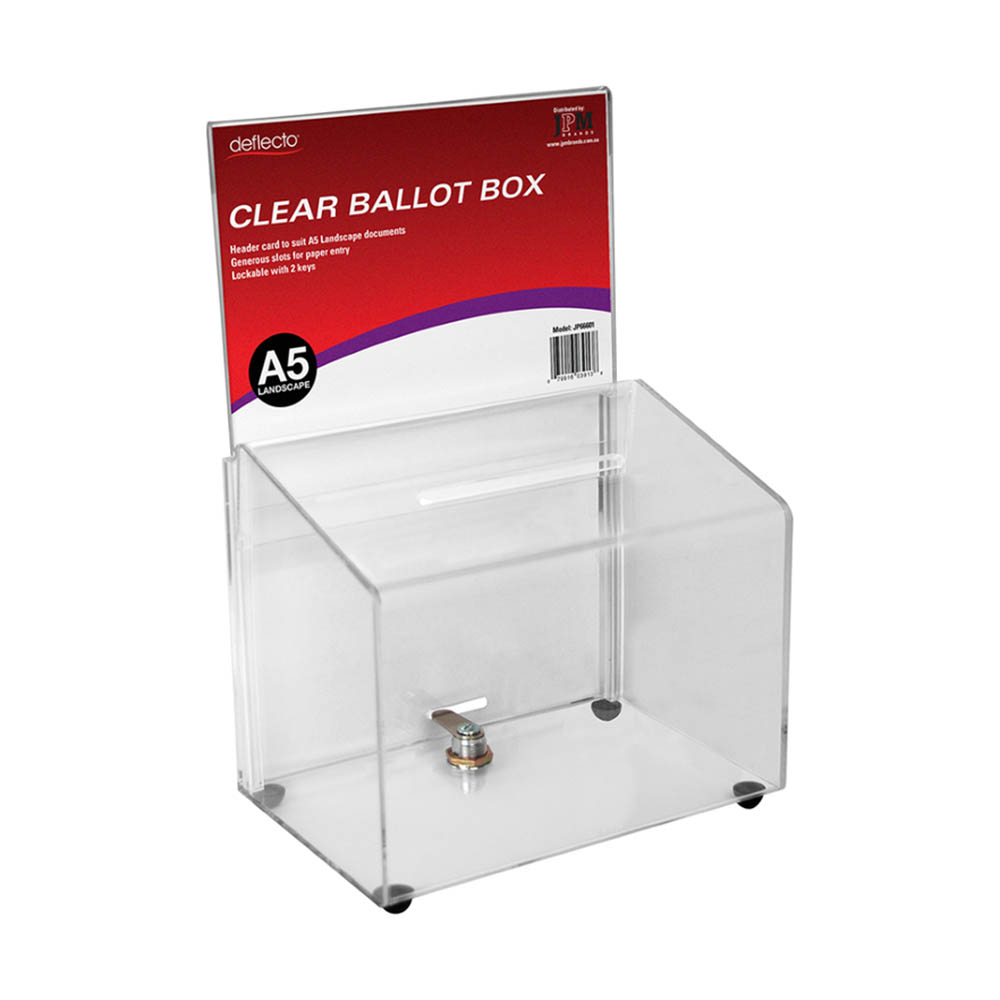 Image for DEFLECTO BALLOT BOX LOCKABLE WITH HEADER LANDSCAPE A5 CLEAR from Pirie Office National