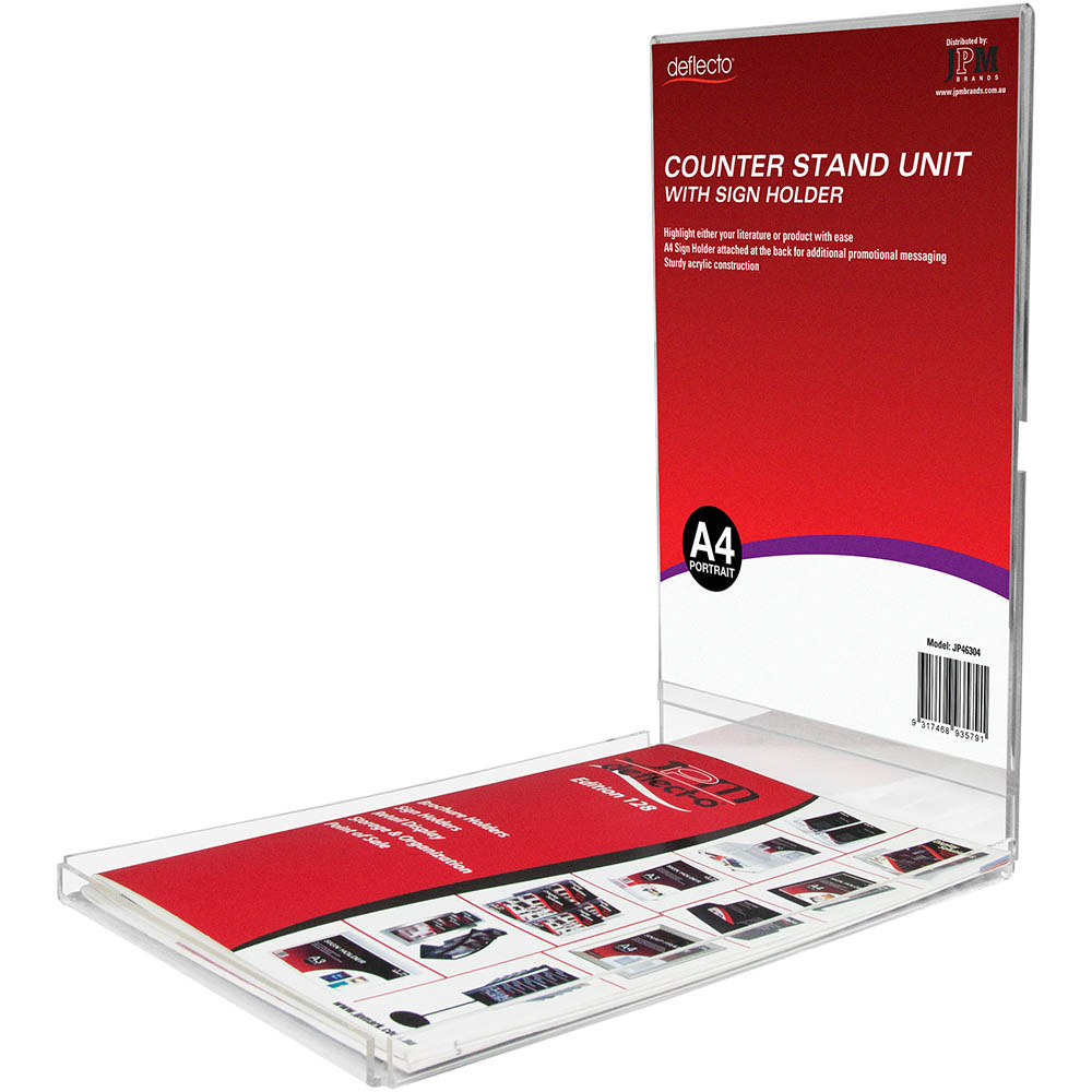 Image for DEFLECTO COUNTER STAND WITH SIGN HOLDER PORTRAIT A4 CLEAR from Axsel Office National