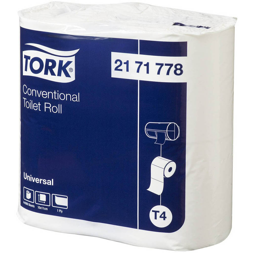 Image for TORK T4 UNIVERSAL TOILET PAPER 1-PLY 1000 SHEET WHITE PACK 4 from Our Town & Country Office National
