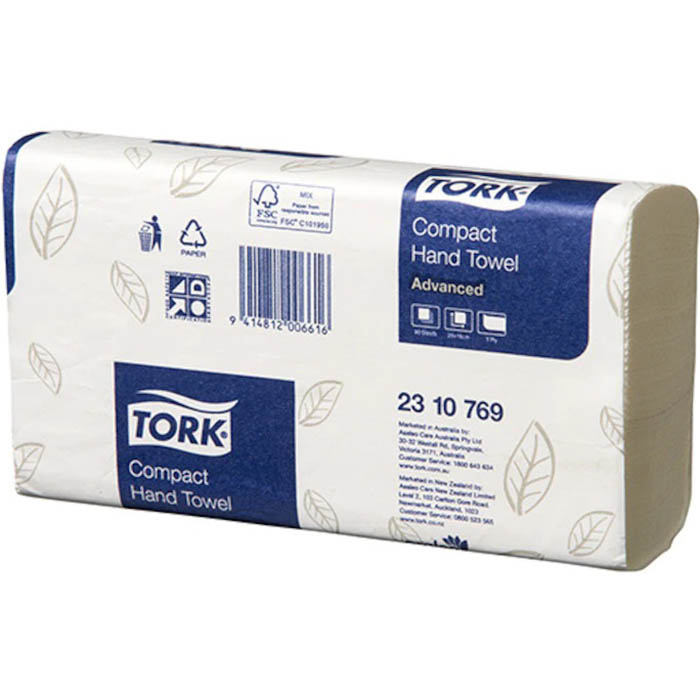 Image for TORK 2310769 ADVANCED COMPACT HAND TOWEL 1-PLY 190 X 260MM WHITE CARTON 24 from Angletons Office National