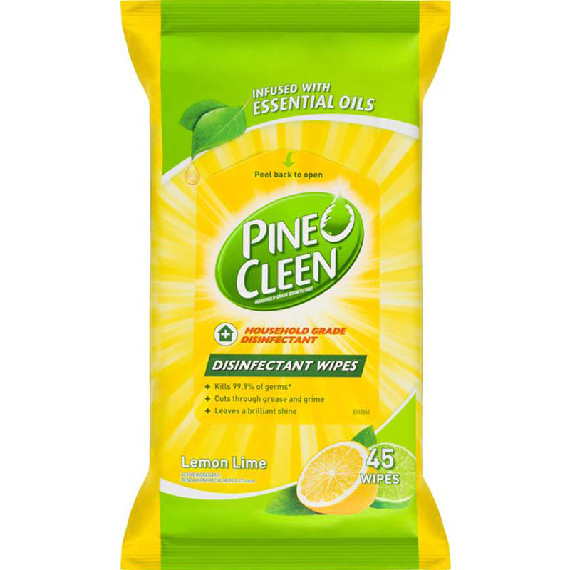 Image for PINE O CLEEN DISINFECTANT SURFACE WIPES LEMON LIME PACK 45 from Our Town & Country Office National