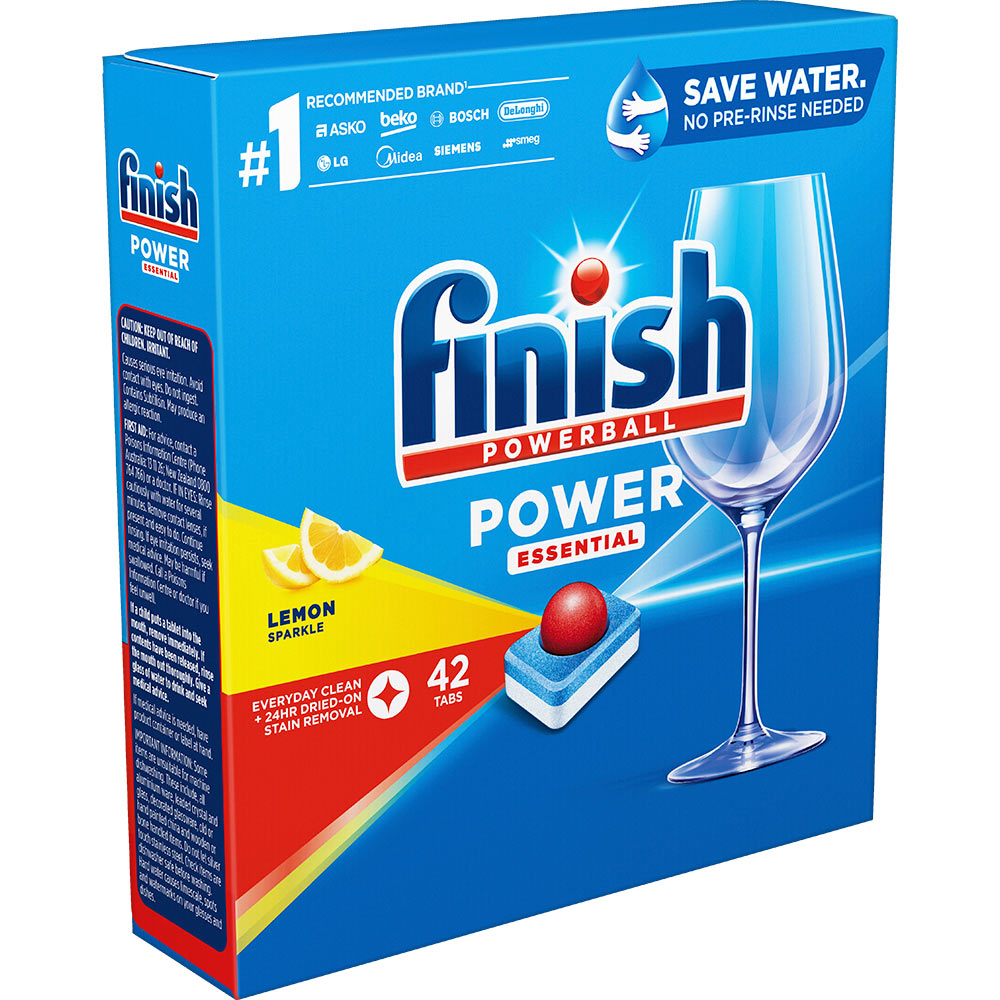 Image for FINISH POWERBALL POWER ESSENTIAL DISHWASHER TABLETS LEMON PACK 42 from Emerald Office Supplies Office National