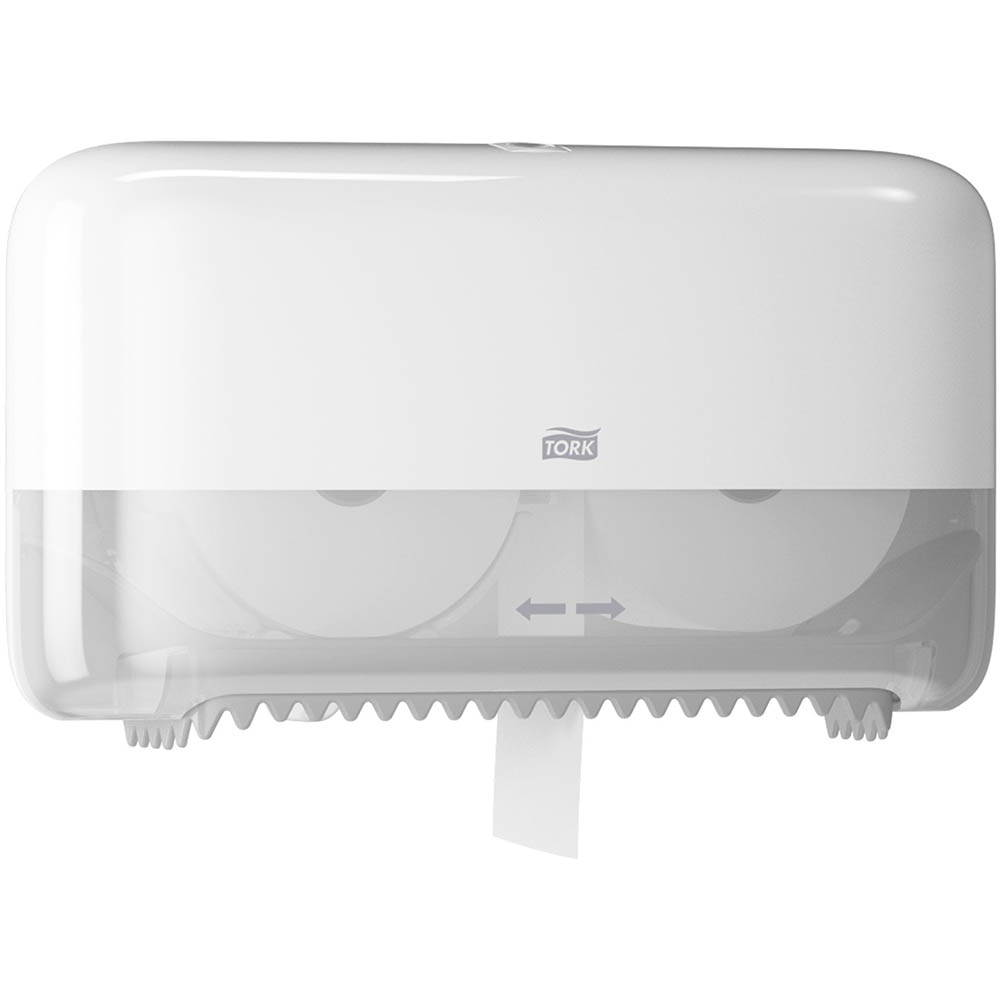 Image for TORK T7 TWIN CORELESS MEDIUM TOILET ROLL DISPENSER WHITE from Emerald Office Supplies Office National