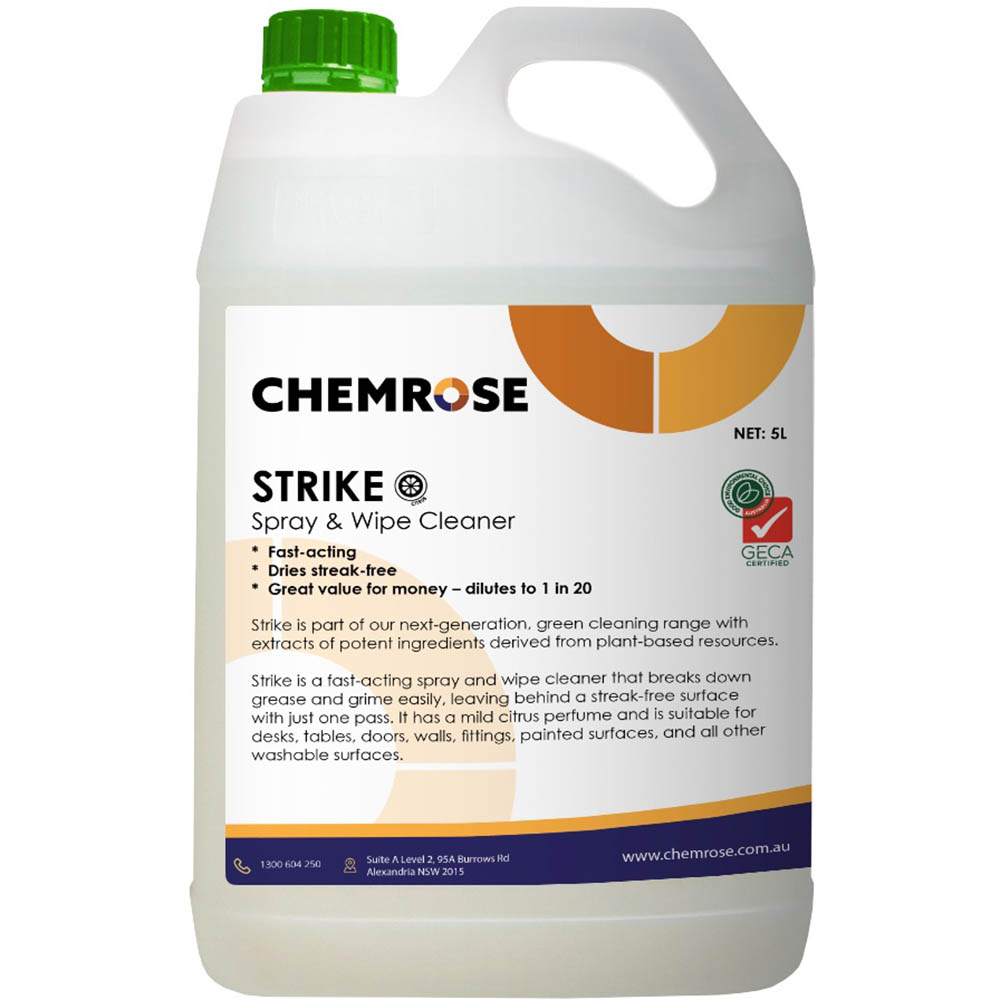 Image for CHEMROSE STRIKE SPRAY & WIPE CLEANER 5 LITRE from Emerald Office Supplies Office National