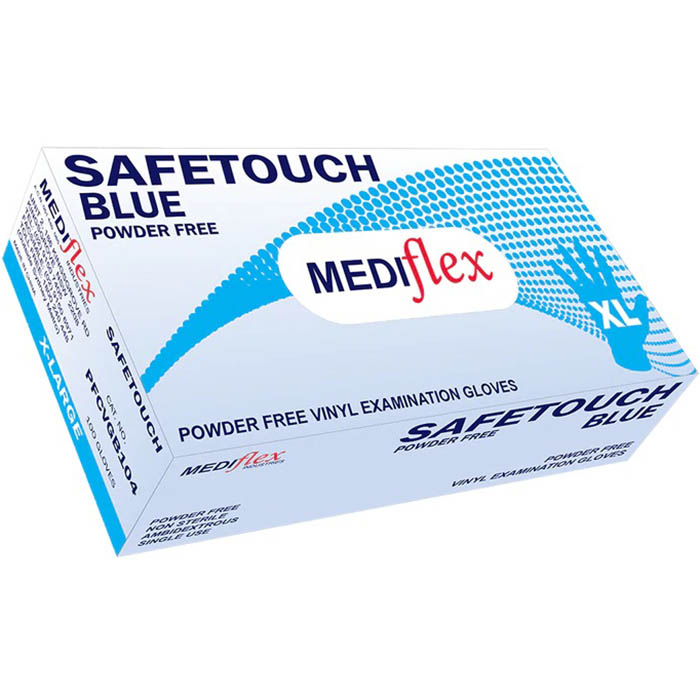 Image for SAFETOUCH VINYL POWDER FREE DISPOSABLE GLOVES EXTRA LARGE BLUE PACK 100 from Mackay Business Machines (MBM) Office National
