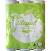 regal recycled toilet roll 3-ply 300 sheet white pack 24