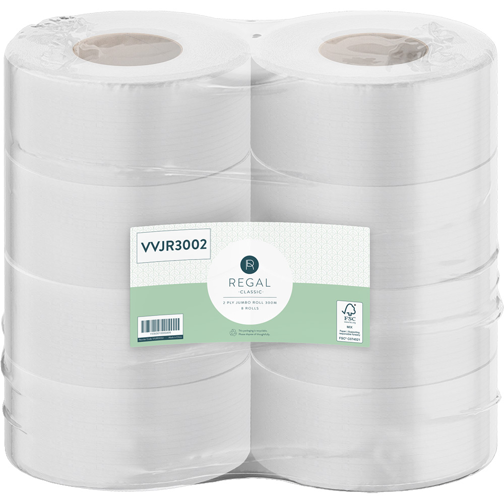 Image for REGAL CLASSIC JUMBO TOILET ROLL 2-PLY 300M PACK 8 from Office National Whyalla