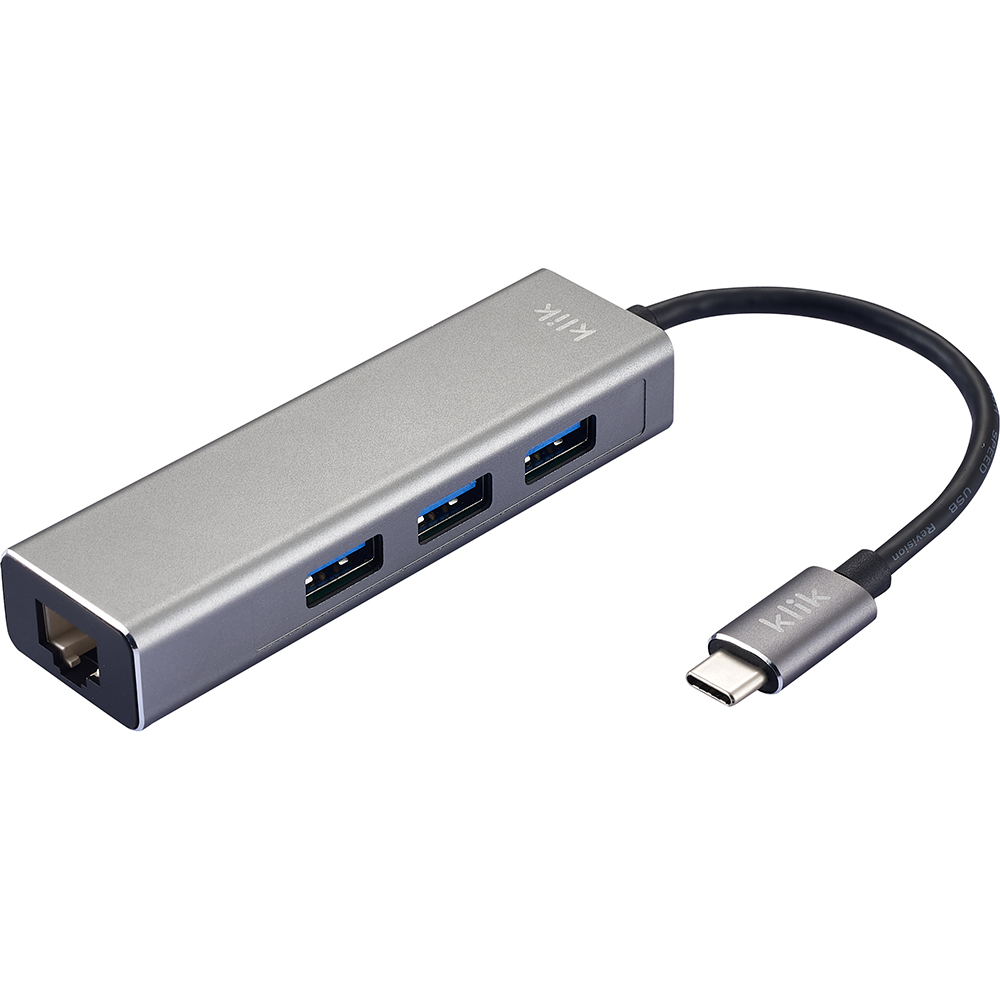 Image for KLIK 3-PORT HUB USB-C TO USB-A 3.0 AND GIGABIT ETHERNET SILVER from Office National ONE Solution Business Supplies