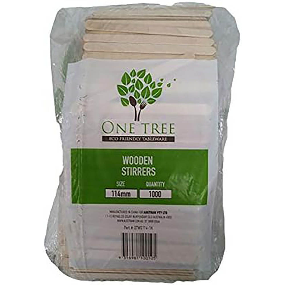 Image for ONE TREE WOODEN STIRRERS 114MM NATURAL PACK 1000 from Chris Humphrey Office National