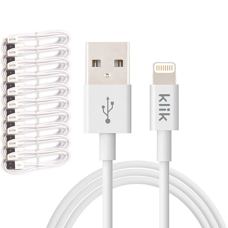 Image for KLIK APPLE LIGHTNING TO USB SYNC CHARGE CABLE 1200MM WHITE PACK 10 from Office National Capalaba