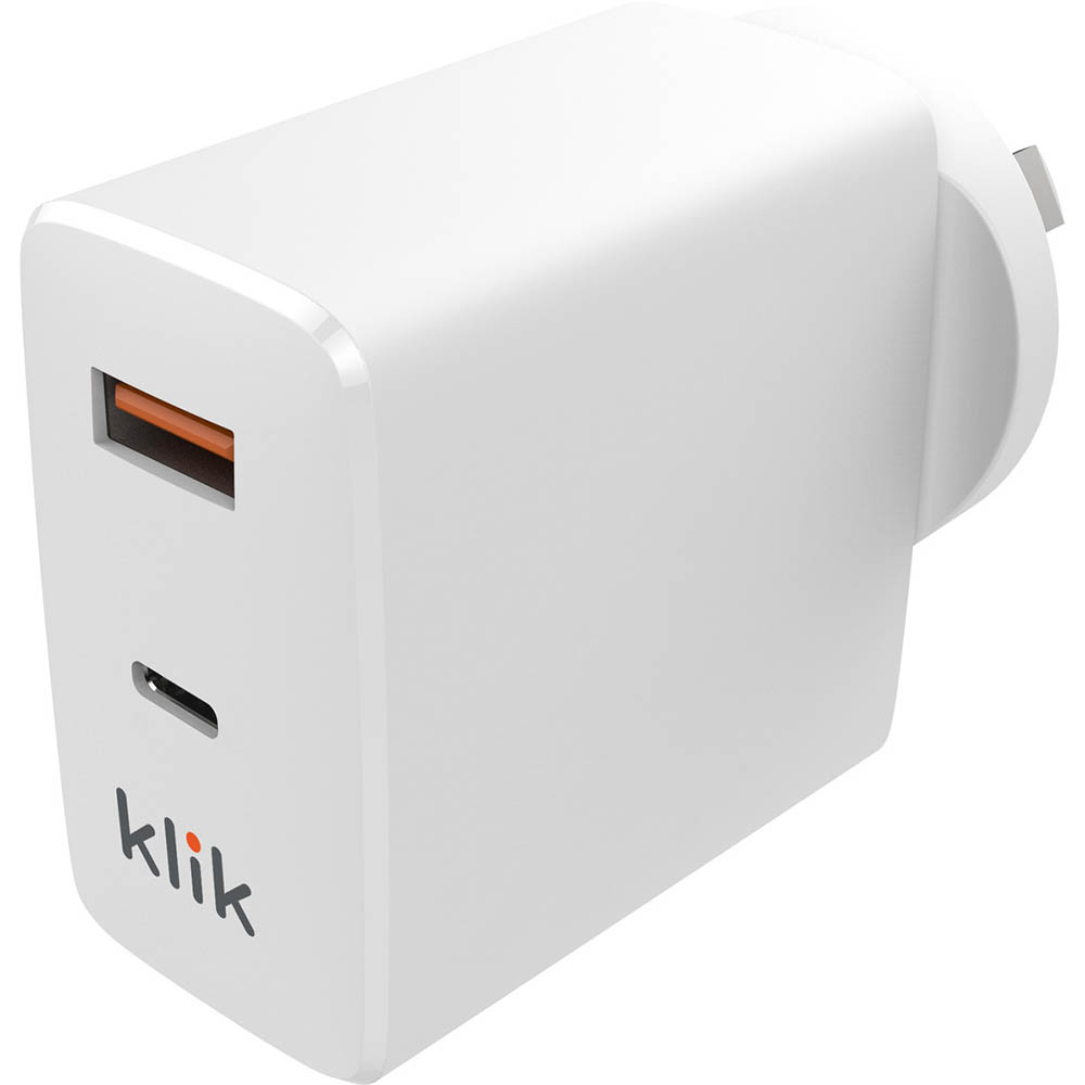 Image for KLIK KWC265 DUAL USB WALL CHARGER 65W WHITE from Office National