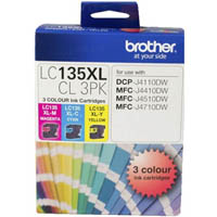 brother lc135xlcl3pk ink cartridge high yield value pack cyan/magenta/yellow