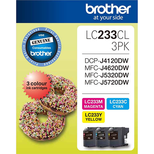 Image for BROTHER LC233CL3PK INK CARTRIDGE VALUE PACK CYAN/MAGENTA/YELLOW from Surry Office National