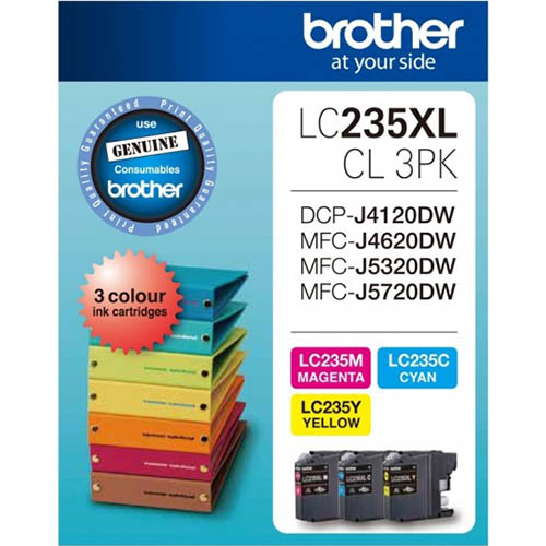 Image for BROTHER LC235XLCL3PK INK CARTRIDGE HIGH YIELD VALUE PACK CYAN/MAGENTA/YELLOW from Office National