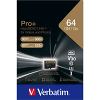 verbatim pro plus 600x micro sdxc card uhs-i v30 u3 class 10 64gb