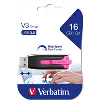 verbatim store-n-go v3 usb drive 16gb hot pink