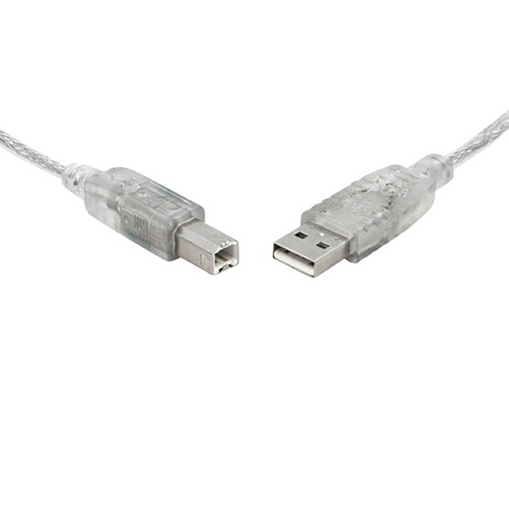Image for 8WARE USB 2.0 PRINTER CABLE TYPE A TO B MALE TO MALE 2M CLEAR from Angletons Office National