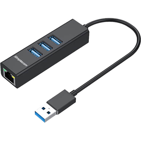 Image for SIMPLECOM CHN420 ALUMINIUM 3-PORT SUPERSPEED USB HUB GIGABIT ETHERNET ADAPTER BLACK from Surry Office National