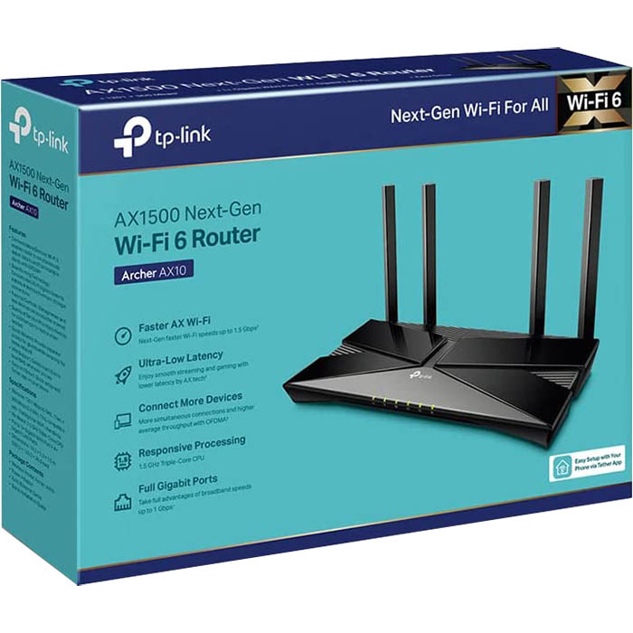Image for TP-LINK ARCHER AX10 AX1500 NEXT-GEN WI-FI 6 ROUTER BLACK from OFFICE NATIONAL CANNING VALE