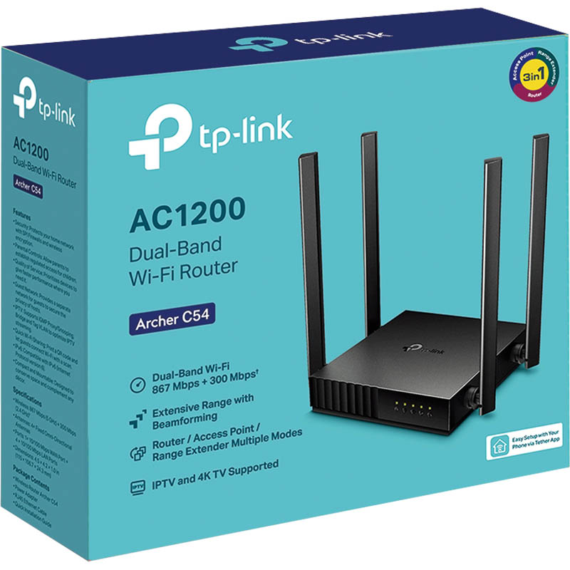 Image for TP-LINK ARCHER C54 AC1200 DUAL-BAND WI-FI ROUTER BLACK from PaperChase Office National