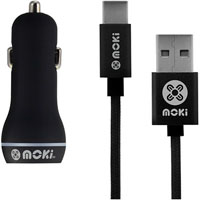moki car charger and syncharge braided cable usb-a to usb-c 900mm black